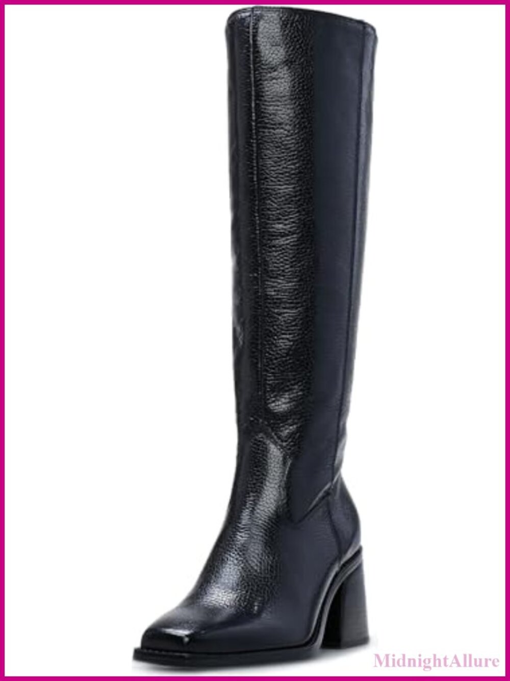 Women's Knee High Boot Square Toe 3in Stacked Heel Suede